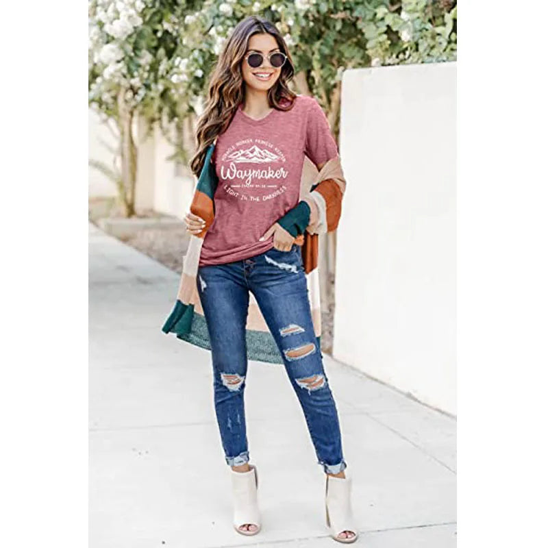 Christian Shirts for Women Waymaker Miracle Worker Promise Keeper T-Shirt Christian Gift Tee Faith God Fashion Graphic Outfits